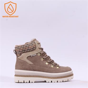 Rieker Tex Platform Knitted Cuff Boot - Beige Combi